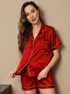 100% Mulberry Silk Women's Short Sleeve Notch Collar Pajamas Set