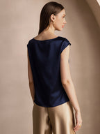 19Momme Women's Silk Cap Sleeve Cowl Neck Top