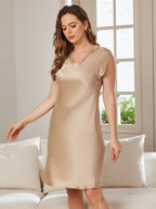 100% Mulberry Silk Cap Sleeve V-neck Midi Nightgown