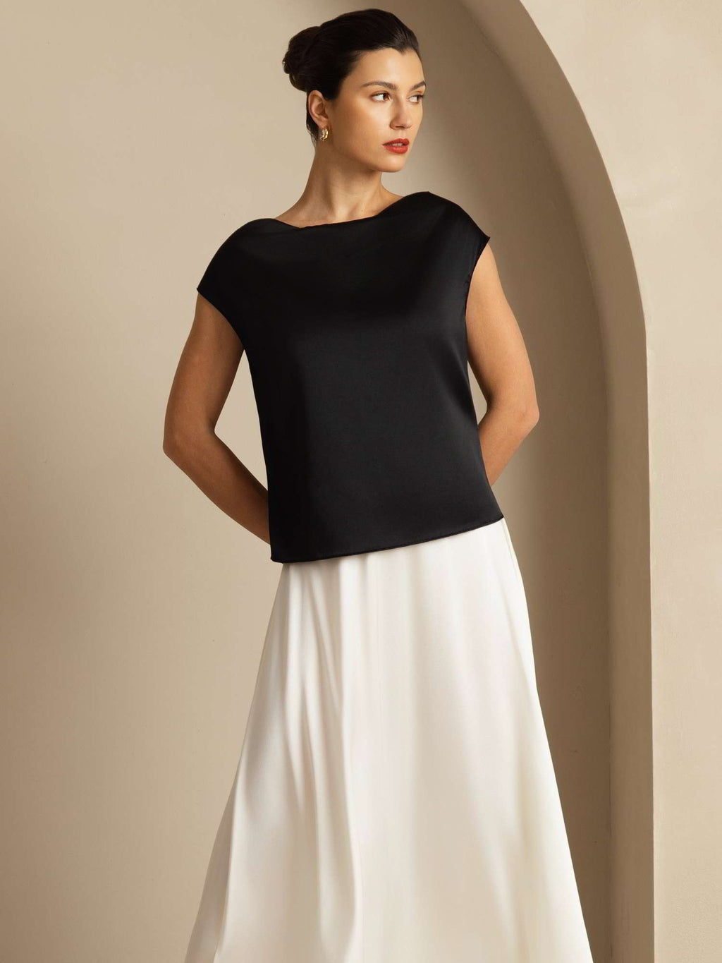 19Momme Silk Cap Sleeve Cowl Neck Women's Top