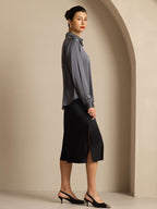 19Momme Silk Long Sleeve Lapel Collar Women's Shirt with Button Up Design
