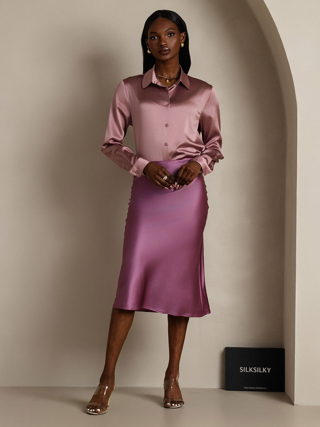 100% Mulberry Silk Stretch Long Straight Skirt