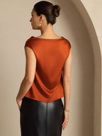 19Momme Silk Cap Sleeve Cowl Neck Women's Top