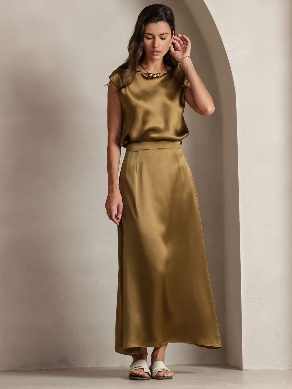 19Momme Silk Cap Sleeve Round Neck Women's Top