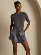 19Momme Silk Women's High-Waist A-Line Shorts with Shirred Drawstring Waist