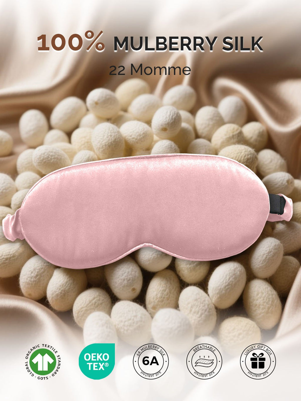 22Momme Pure Silk 3D Contoured Adjustable Eye Mask