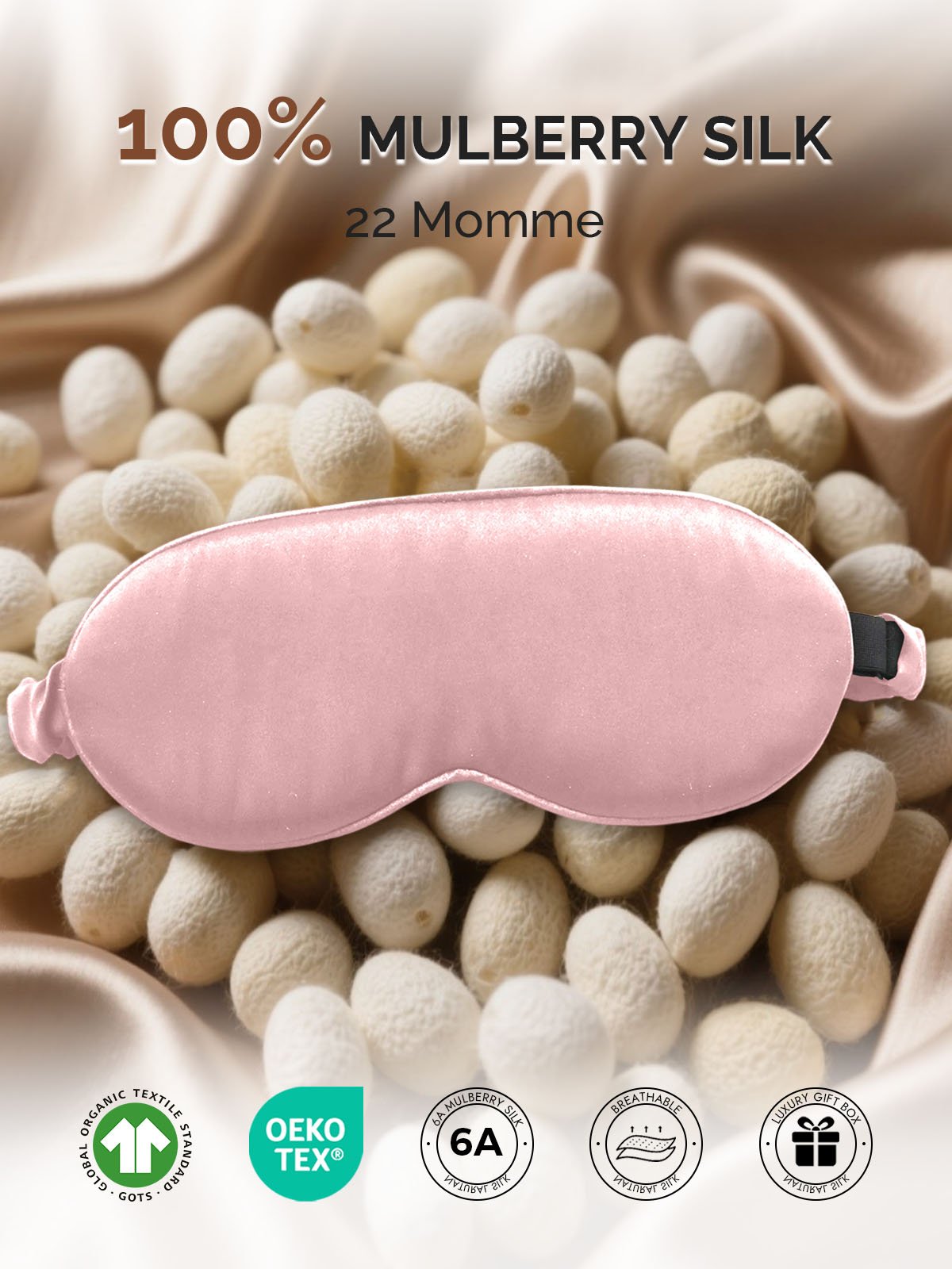 22Momme Pure Silk 3D Contoured Adjustable Eye Mask