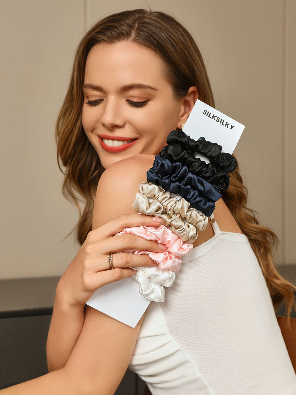 10Pcs Bundle Pure Silk Classic Hair Scrunchies - 2cm