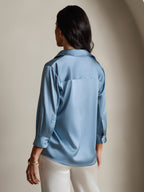 19Momme Silk 3/4 Sleeve Lapel Collar Women's Shirt with Button Up Design