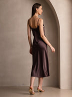 100% Mulberry Silk Spaghetti Strap V Neck Midi Dress