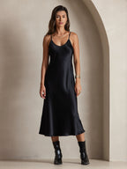 100% Mulberry Silk Spaghetti Strap Midi Long Dress