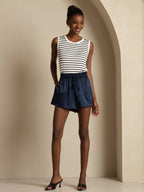 19Momme Silk Women's High-Waist A-Line Shorts with Shirred Drawstring Waist