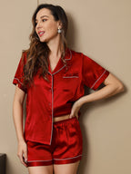 100% Mulberry Silk Women's Short Sleeve Notch Collar Pajamas Set