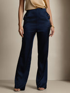 19Momme Silk High Waist Straight Fit Women's Pants with Back Elastic Waist Design