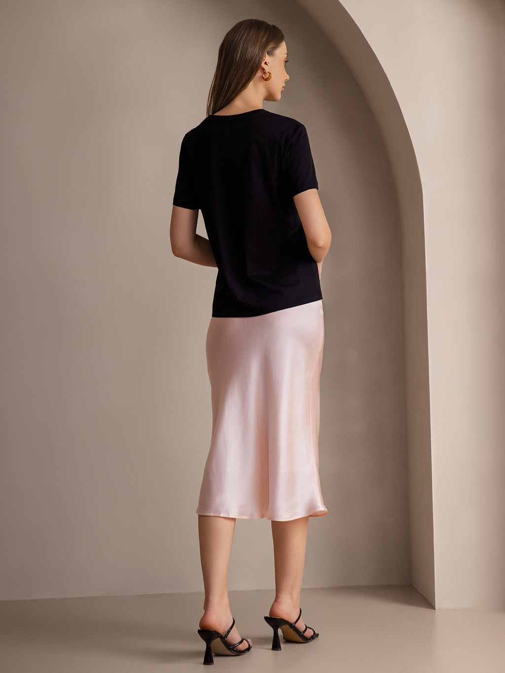 100% Mulberry Silk Stretch Long Straight Skirt