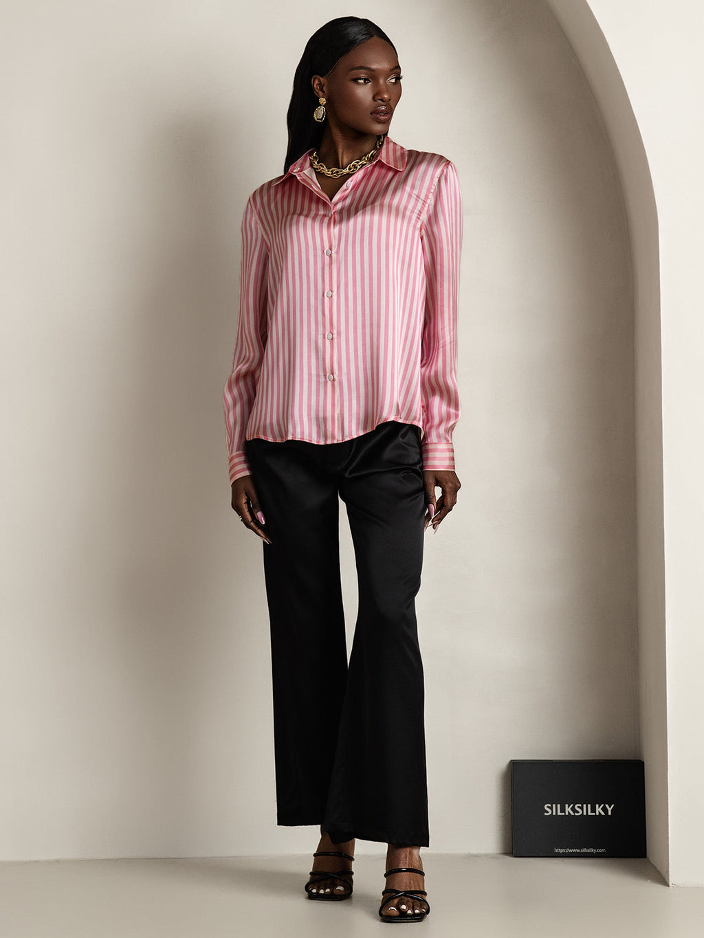 Women's 19 Momme Silk Long Sleeves Button-Up Shirt