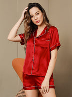 100% Mulberry Silk Women's Short Sleeve Notch Collar Pajamas Set