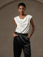 19Momme Silk Cap Sleeve Cowl Neck Women's Top
