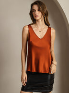 19Momme Silk Sleeveless V Neck Women's Tank Top with V Back Design