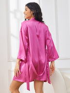 100% Mulberry Silk 3/4 Sleeve Short Women's Kimono Robe with Wrap Design