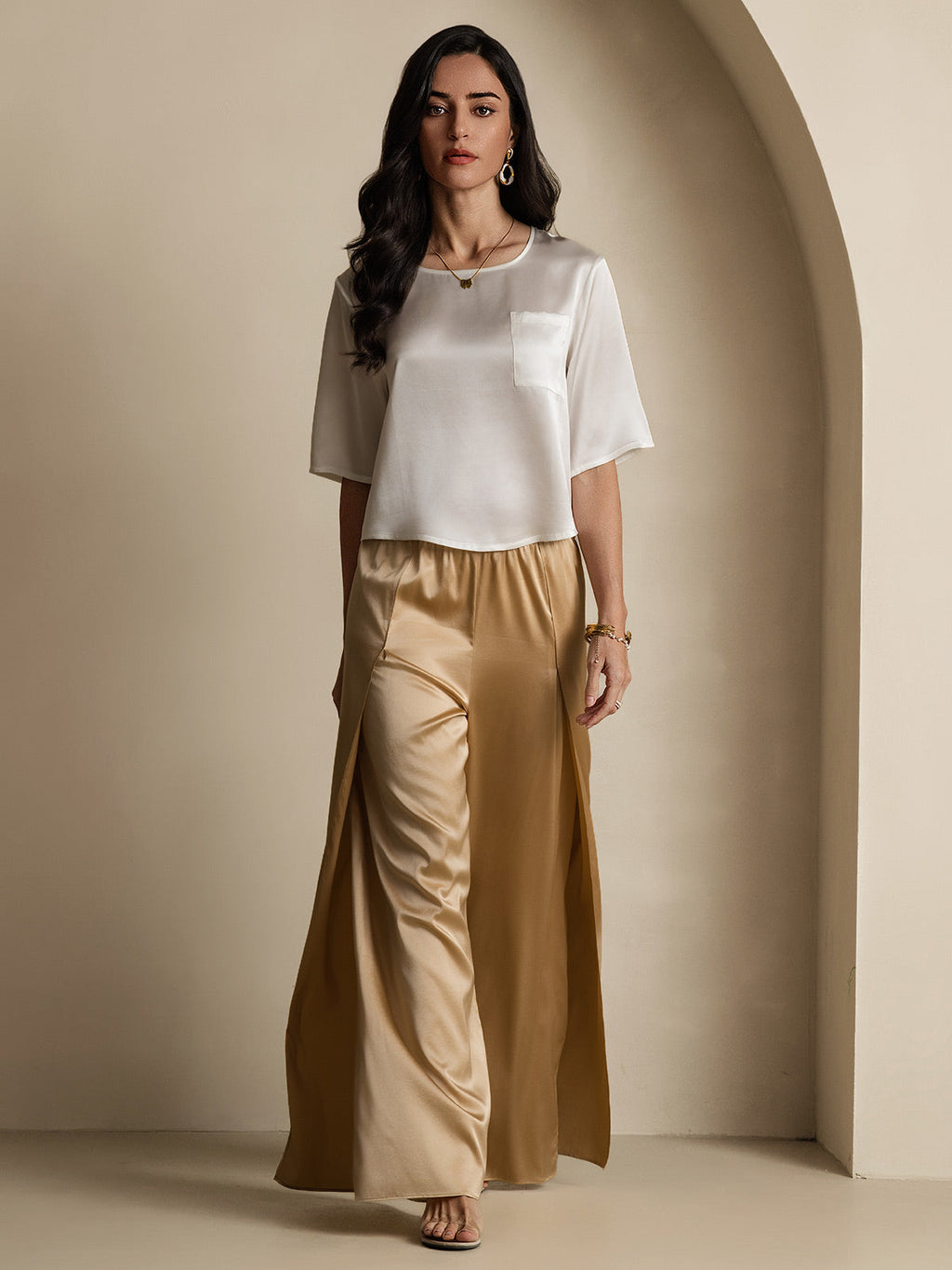 100% Mulberry Silk Women's Blouse Short Sleeve Boxy Crop Top