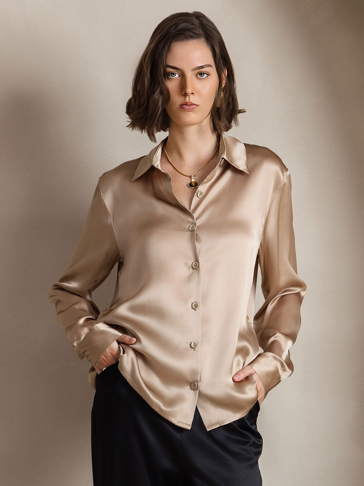 Women's 19 Momme Silk Long Sleeves Button-Up Shirt
