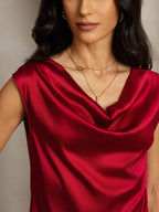 19Momme Women's Silk Cap Sleeve Cowl Neck Top