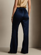 19Momme Silk High Waist Straight Fit Women's Pants with Back Elastic Waist Design