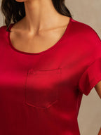 19Momme Washable Silk Short Sleeve Round Neck Short Nightgown