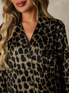 100% Mulberry Silk Leopard Print Nightshirt with High-Low Hem