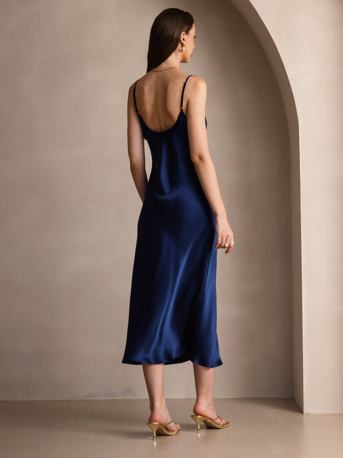 100% Mulberry Silk Spaghetti Strap Midi Long Dress