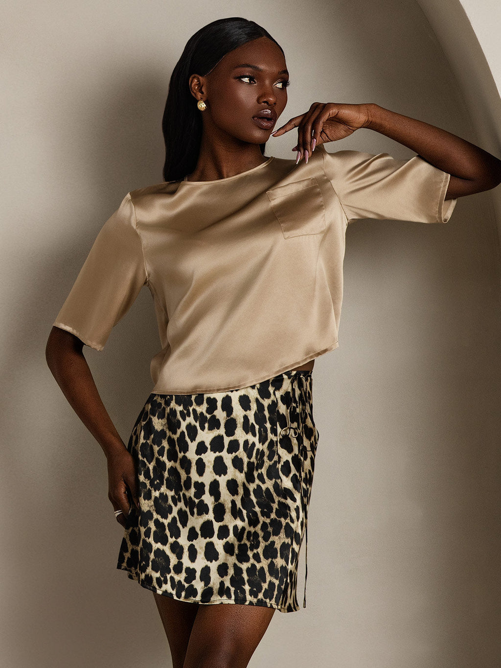 100% Mulberry Silk Women's Blouse Short Sleeve Boxy Crop Top