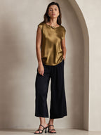 19Momme Silk Cap Sleeve Round Neck Women's Top