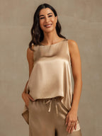 Pure Silk Sleeveless U-Neck Backless Slit High-low Tank Top