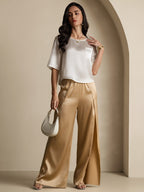 100% Mulberry Silk Women's Blouse Short Sleeve Boxy Crop Top
