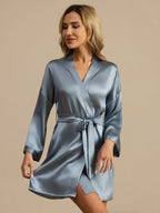 100% Mulberry Silk 3/4 Sleeve Short Women's Kimono Robe with Wrap Design