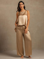 Pure Silk Sleeveless U-Neck Backless Slit High-low Tank Top