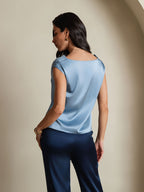 19Momme Women's Silk Cap Sleeve Cowl Neck Top