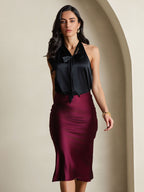 100% Mulberry Silk Stretch Long Straight Skirt