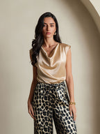 19Momme Silk Cap Sleeve Cowl Neck Women's Top