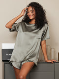 100% Mulberry Silk Short Sleeve Round Neck Women's Pajamas Set
