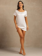 19Momme Washable Silk Short Sleeve Round Neck Short Nightgown