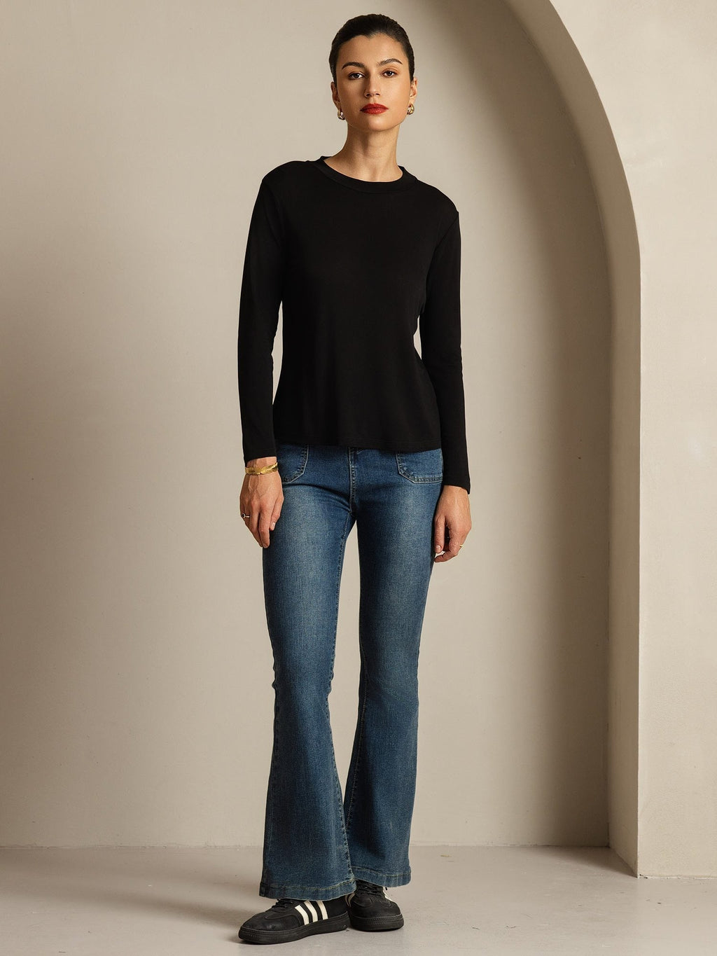 Women's Pure Silk Long Sleeve Round Neck Top