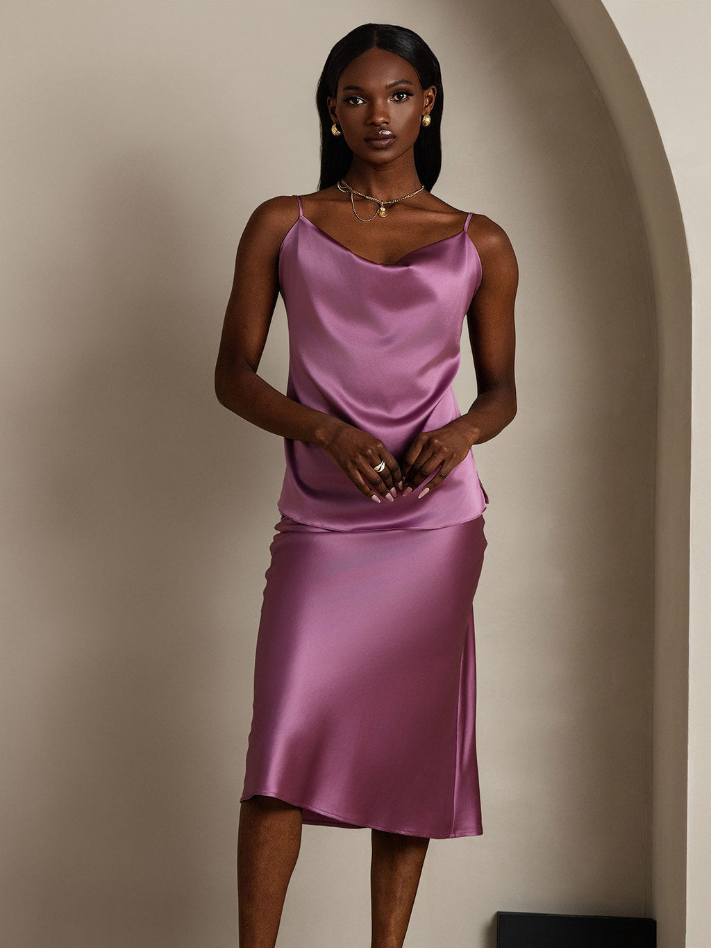 19Momme Silk Cowl Neck Camisole Top