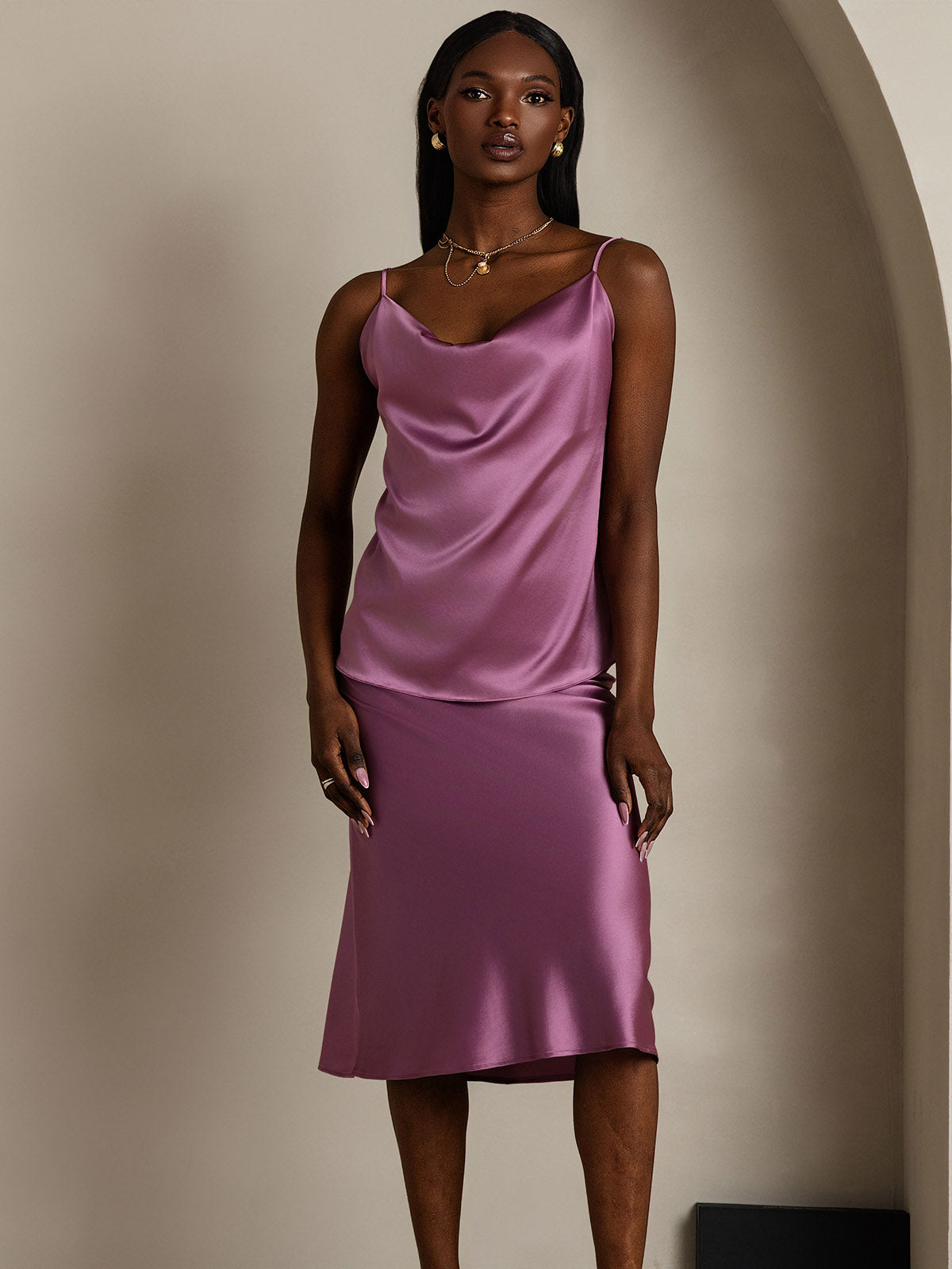 19Momme Silk Cowl Neck Camisole Top