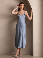 100% Mulberry Silk Spaghetti Strap Midi Long Dress