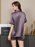 100% Mulberry Silk Women's Short Sleeve Notch Collar Pajamas Set
