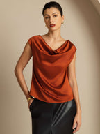 19Momme Women's Silk Cap Sleeve Cowl Neck Top