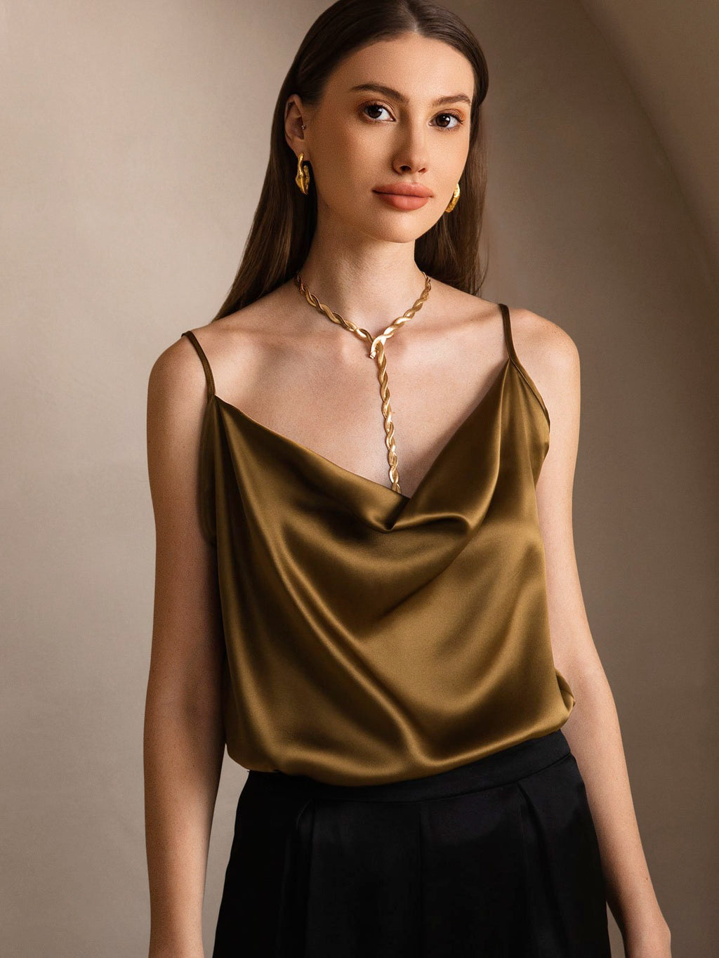 19Momme Silk Cowl Neck Camisole Top