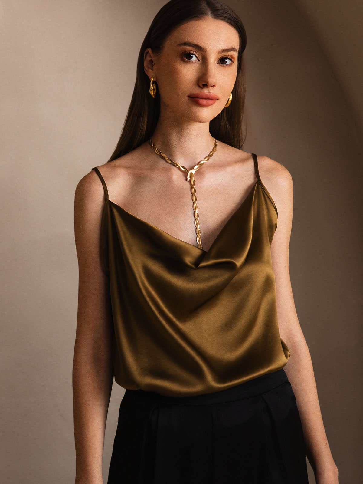 19Momme Silk Cowl Neck Camisole Top